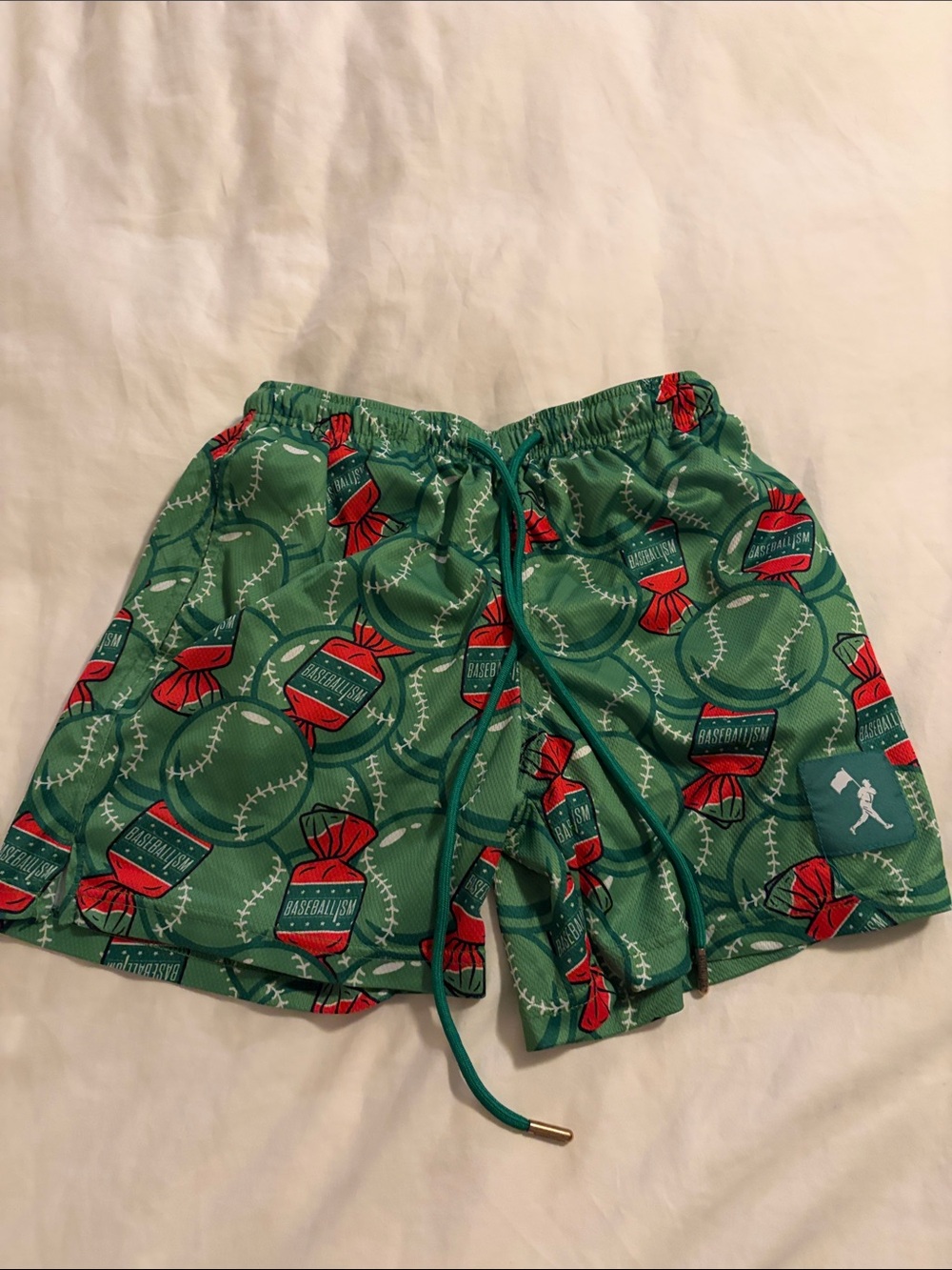 Youth Green Baseball-bubblegum Print Athletic Shorts